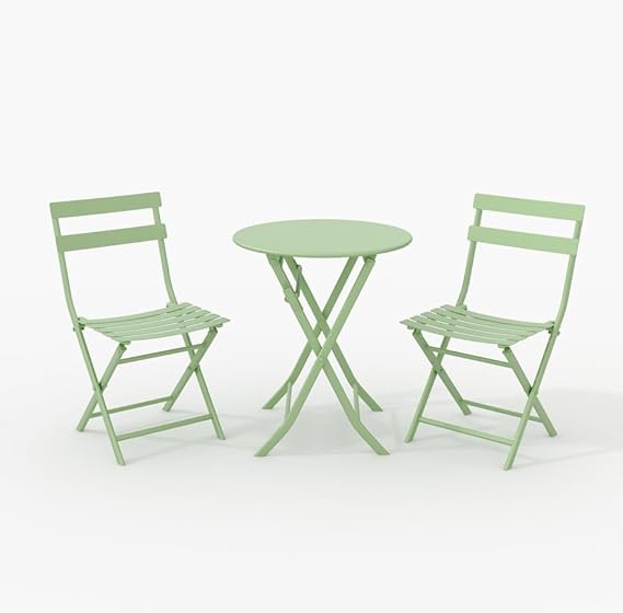 Metaso Steel Frame Patio Bistro Set – 3-Piece Outdoor Folding Table & Chairs