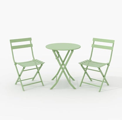 Metaso Steel Frame Patio Bistro Set – 3-Piece Outdoor Folding Table & Chairs