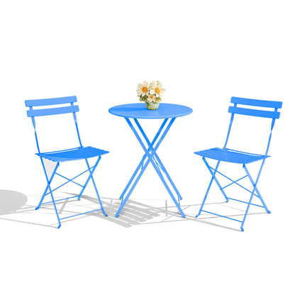 Metaso Steel Frame Patio Bistro Set – 3-Piece Outdoor Folding Table & Chairs