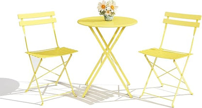 Metaso Steel Frame Patio Bistro Set – 3-Piece Outdoor Folding Table & Chairs