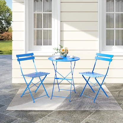 Metaso Steel Frame Patio Bistro Set – 3-Piece Outdoor Folding Table & Chairs