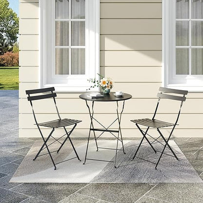 Metaso Steel Frame Patio Bistro Set – 3-Piece Outdoor Folding Table & Chairs